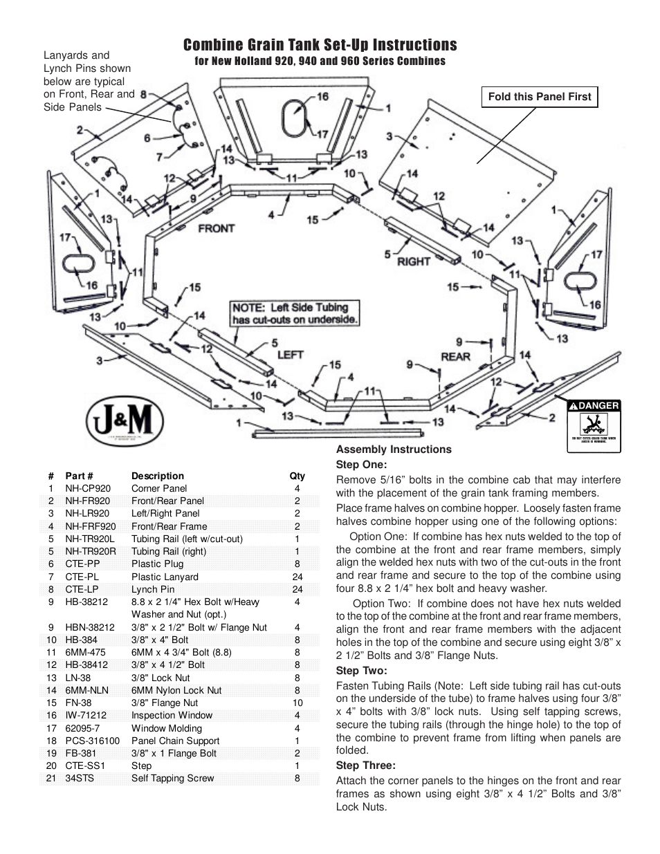 J&M New Holland CR-92-96 User Manual | 1 page