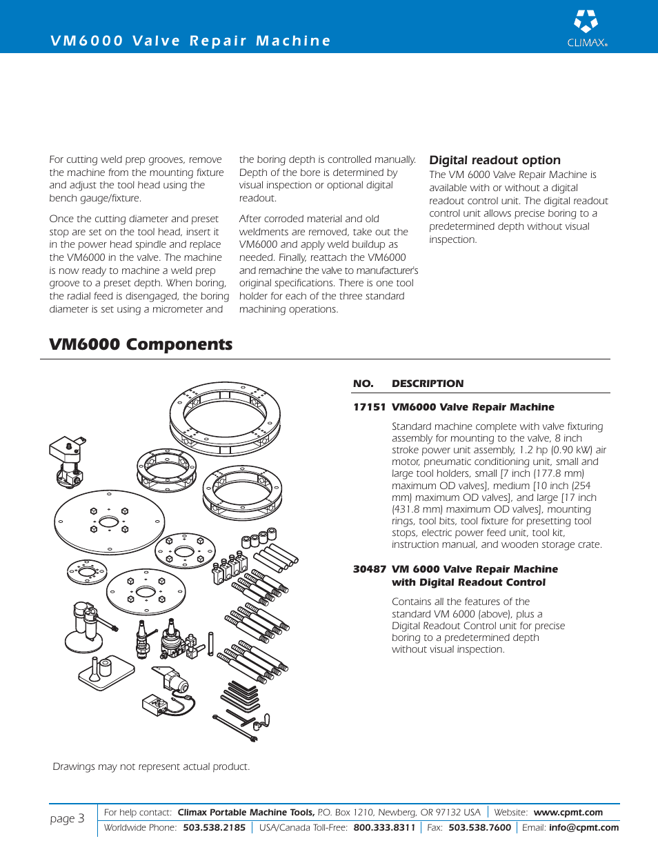 Vm6000 components | Climax VM8000 GLOBE/CONTROL VALVE REPAIR User Manual | Page 3 / 12