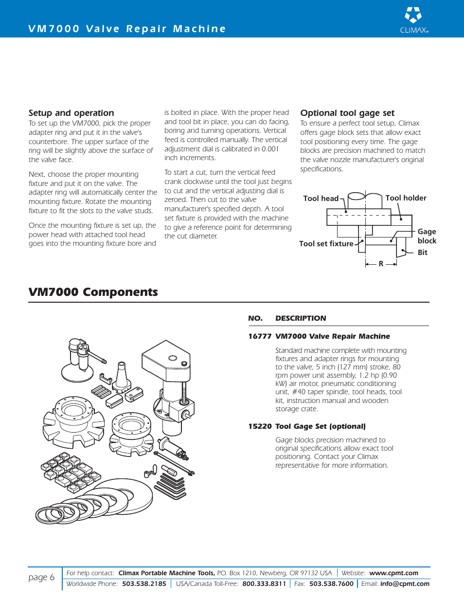 Vm7000 components | Climax VM8000 GLOBE/CONTROL VALVE REPAIR User Manual | Page 6 / 12