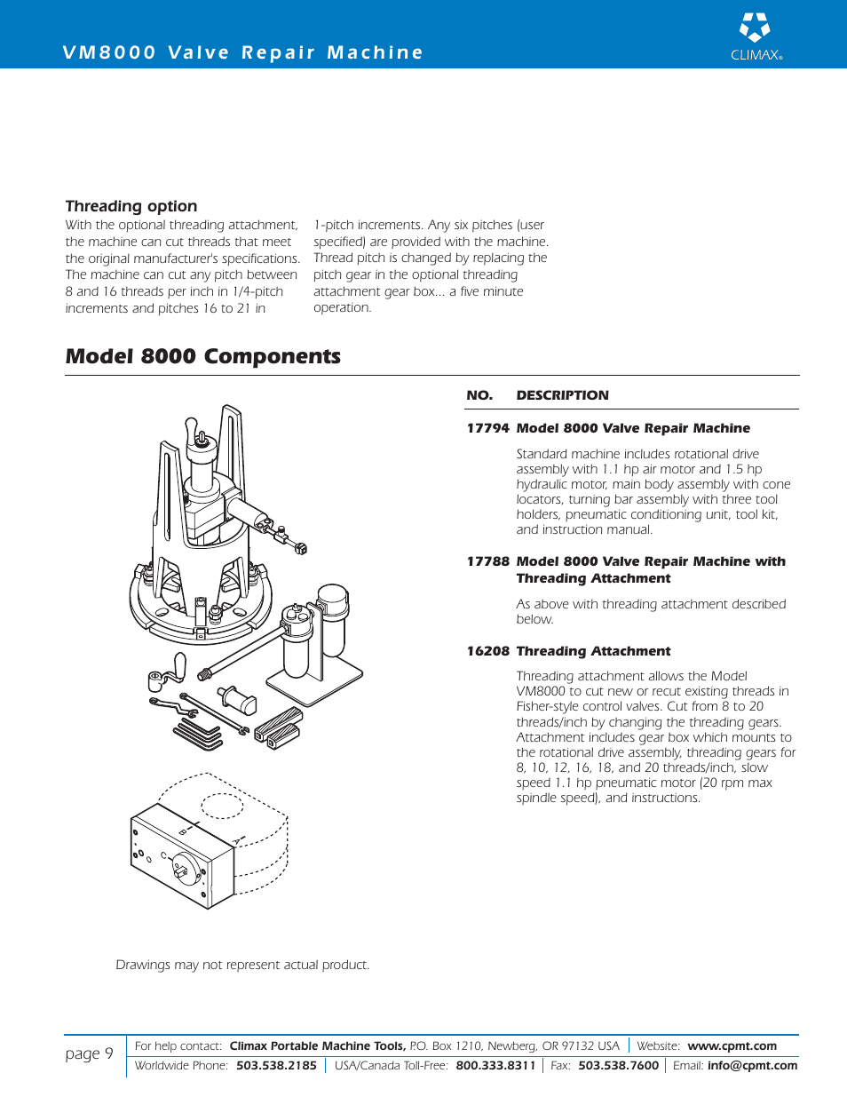 Model 8000 components | Climax VM8000 GLOBE/CONTROL VALVE REPAIR User Manual | Page 9 / 12