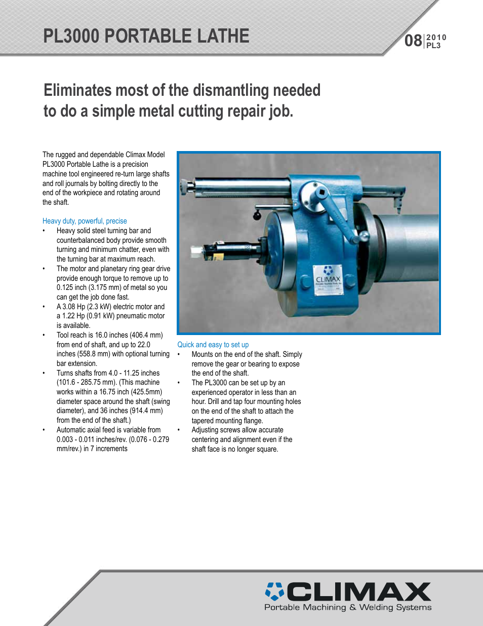 Climax PL3000 LATHE User Manual | 6 pages