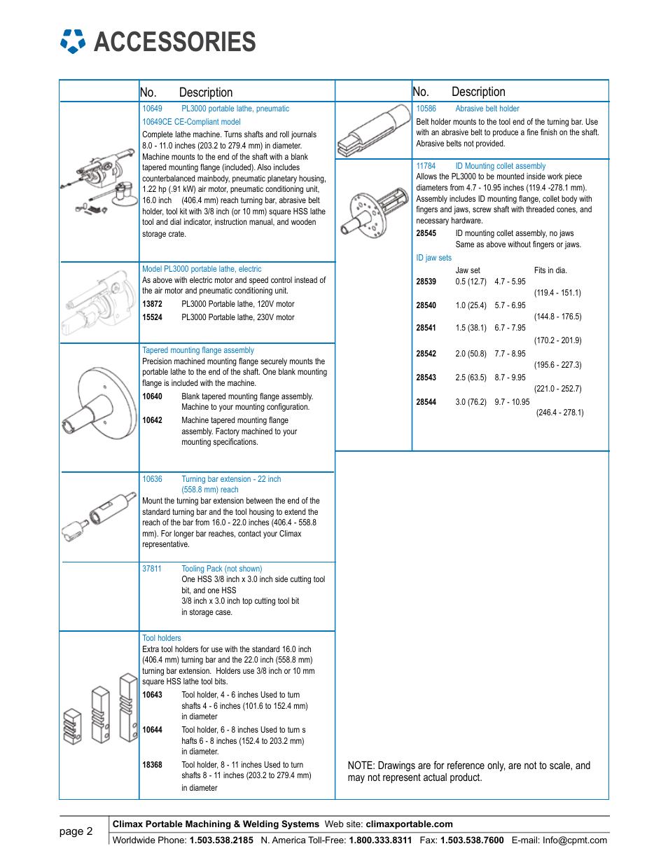 Accessories, No. description | Climax PL3000 LATHE User Manual | Page 2 / 6