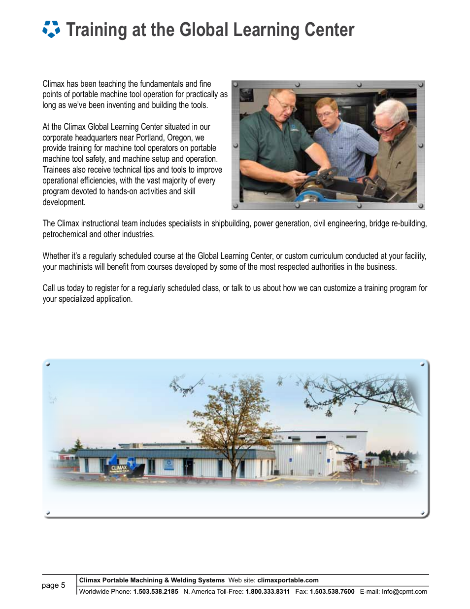 Training at the global learning center | Climax PL3000 LATHE User Manual | Page 5 / 6