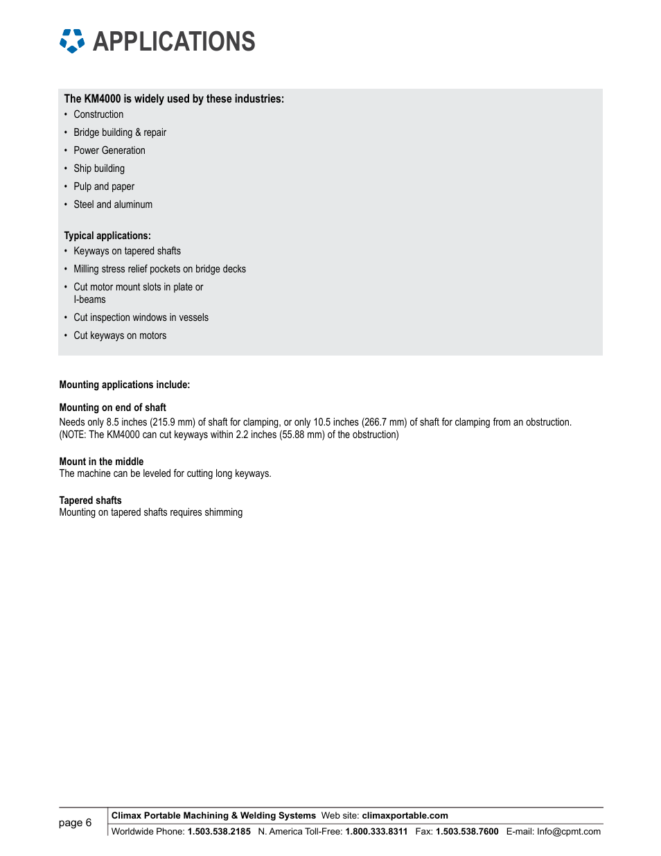 Applications | Climax KM4000 KEY MILL User Manual | Page 6 / 8
