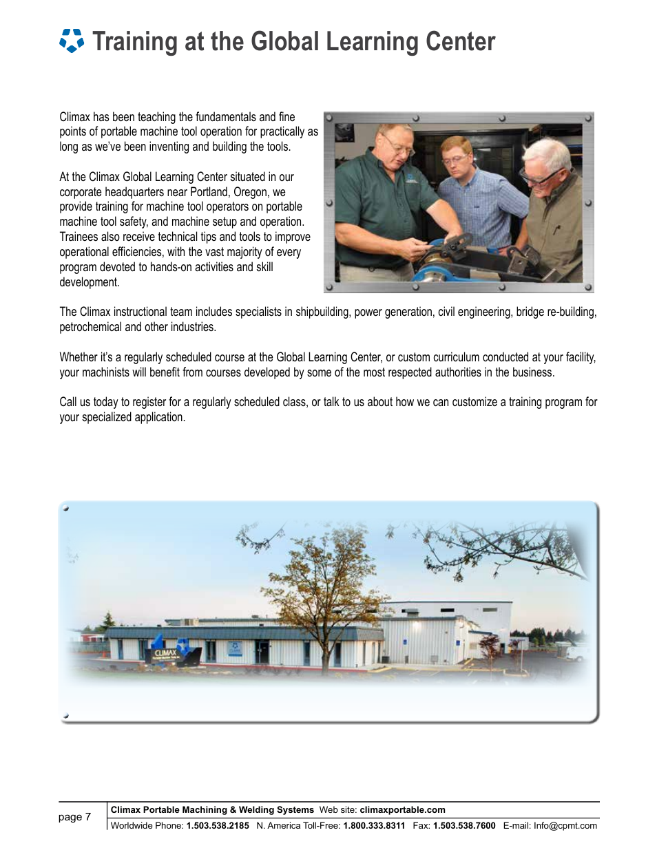 Training at the global learning center | Climax KM4000 KEY MILL User Manual | Page 7 / 8