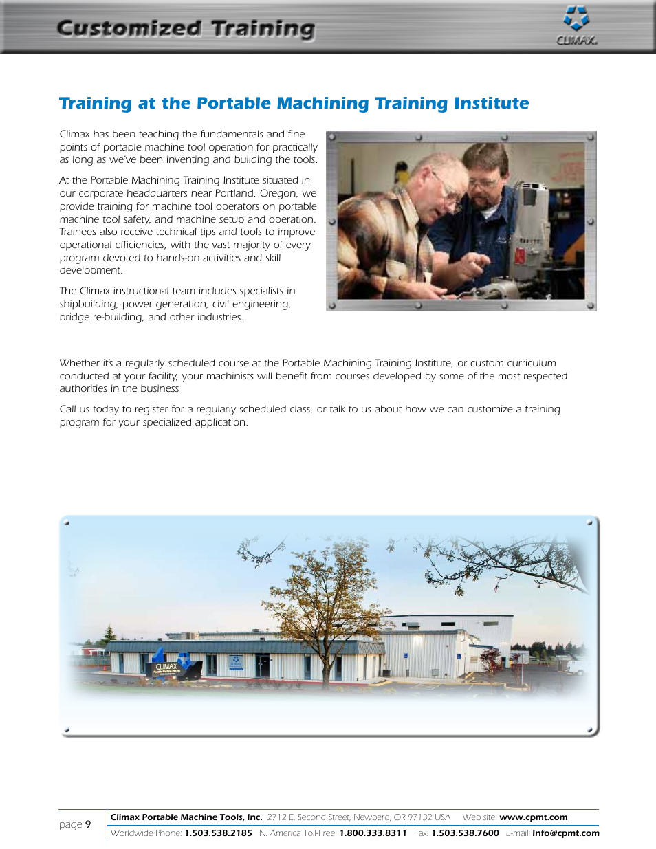 Customized training | Climax LM6000 OBS LINEAR/GANTRY MILL User Manual | Page 9 / 10