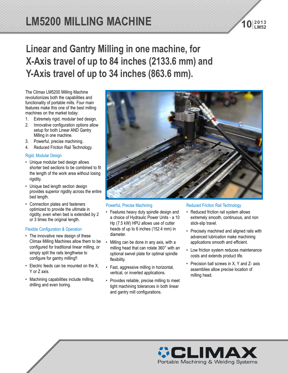 Climax LM5200 LINEAR/GANTRY MILL User Manual | 12 pages