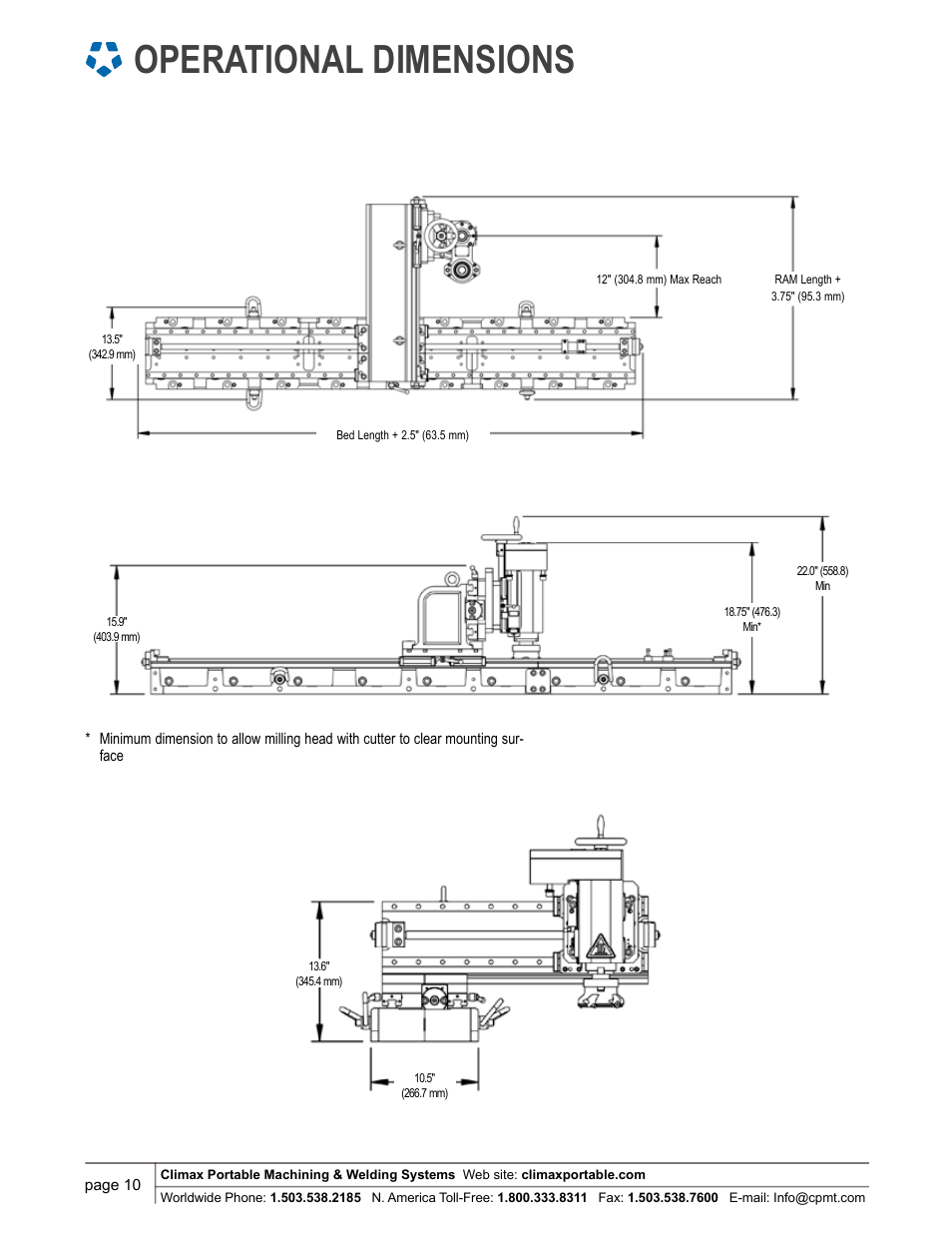 Operational dimensions | Climax LM5200 LINEAR/GANTRY MILL User Manual | Page 10 / 12