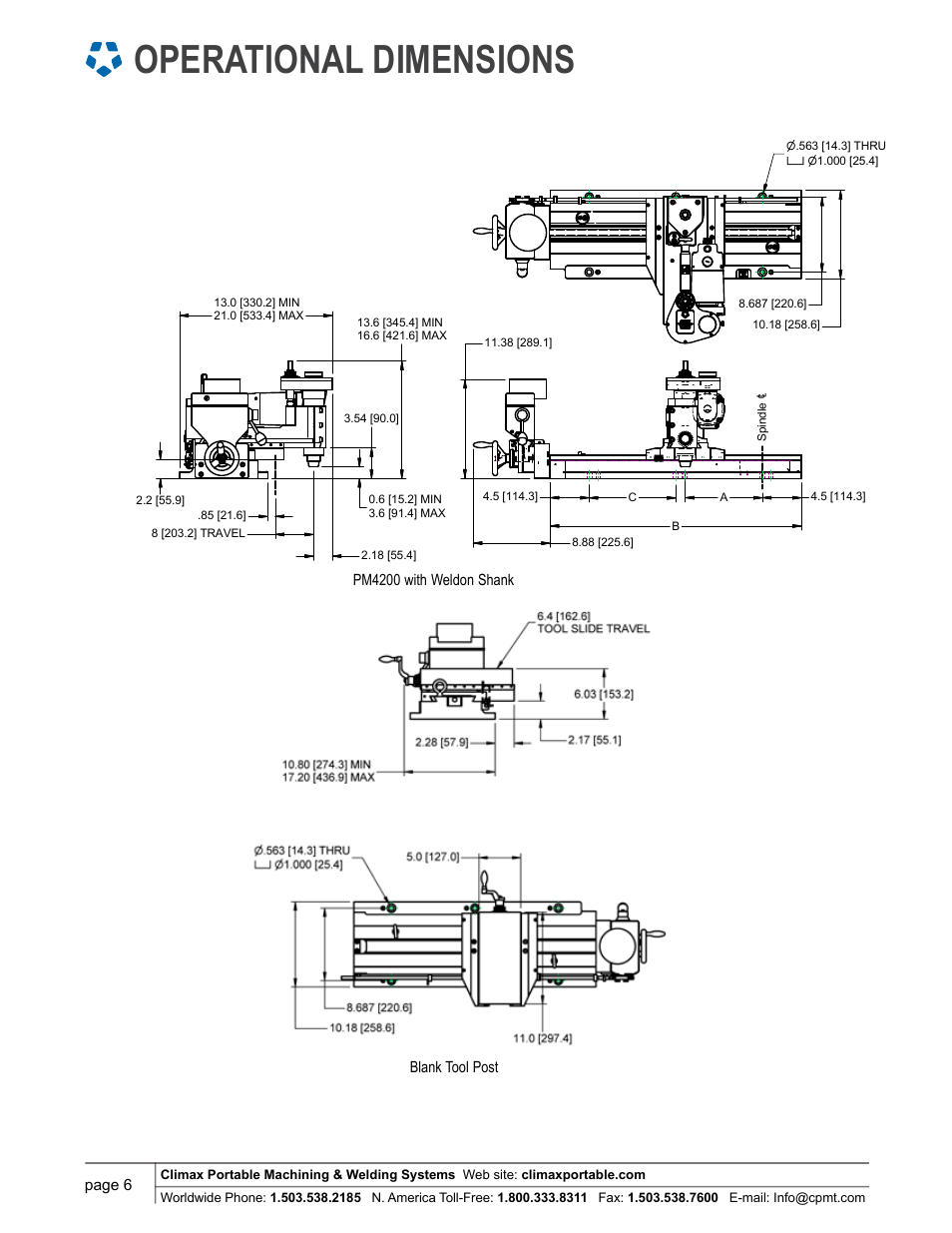 Operational dimensions | Climax PM4200 MILLING MACHINE User Manual | Page 6 / 8