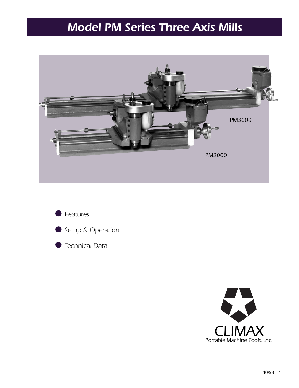 Climax PM3000 OBS Three Axis Mills User Manual | 8 pages