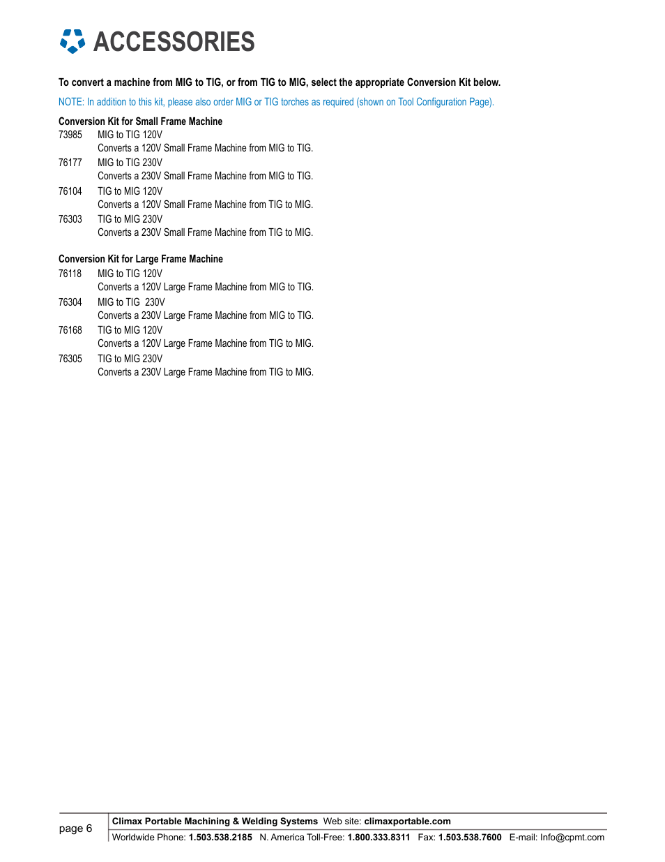 Accessories | Climax AC5000 AUTOCLAD COMPLETE MACHINE User Manual | Page 6 / 8