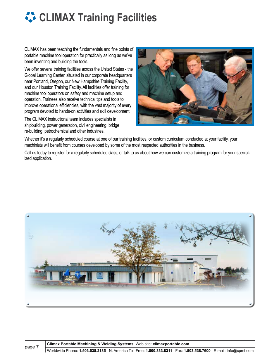 Climax training facilities | Climax AC5000 AUTOCLAD COMPLETE MACHINE User Manual | Page 7 / 8