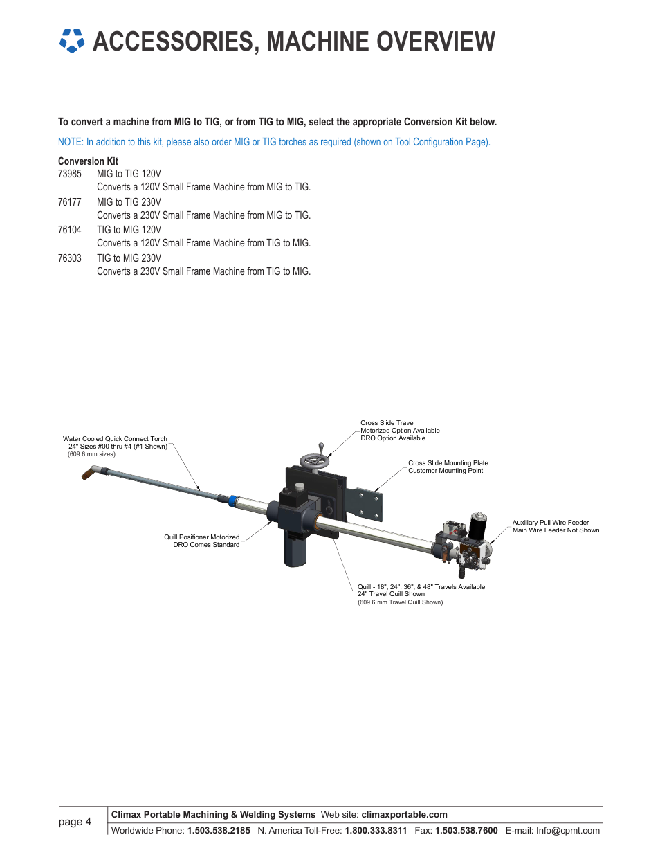 Accessories, machine overview, Ac3000 dimensional cross slide & quill, Page 4 | Climax AC5000 AUTOCLAD INTEGRATION PACKAGE User Manual | Page 4 / 6