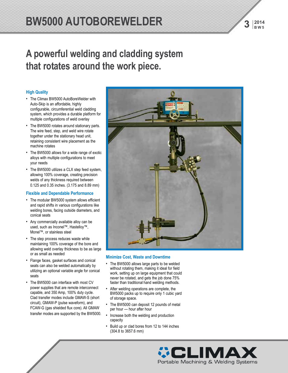 Climax BW5000 AUTOBOREWELDER – PORTABLE BORE WELDING MACHINE User Manual | 6 pages