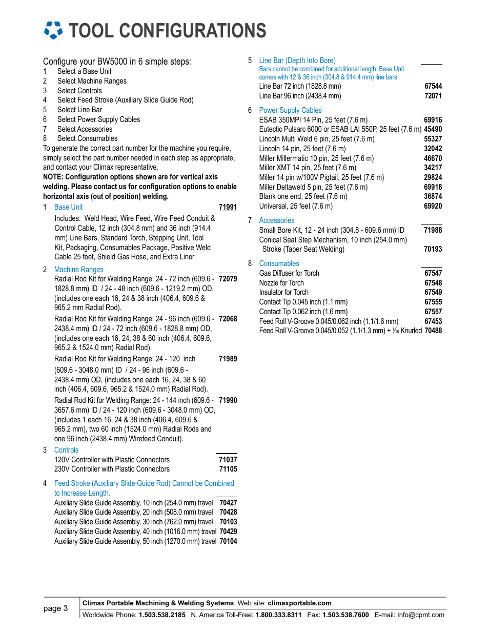Tool configurations | Climax BW5000 AUTOBOREWELDER – PORTABLE BORE WELDING MACHINE User Manual | Page 3 / 6