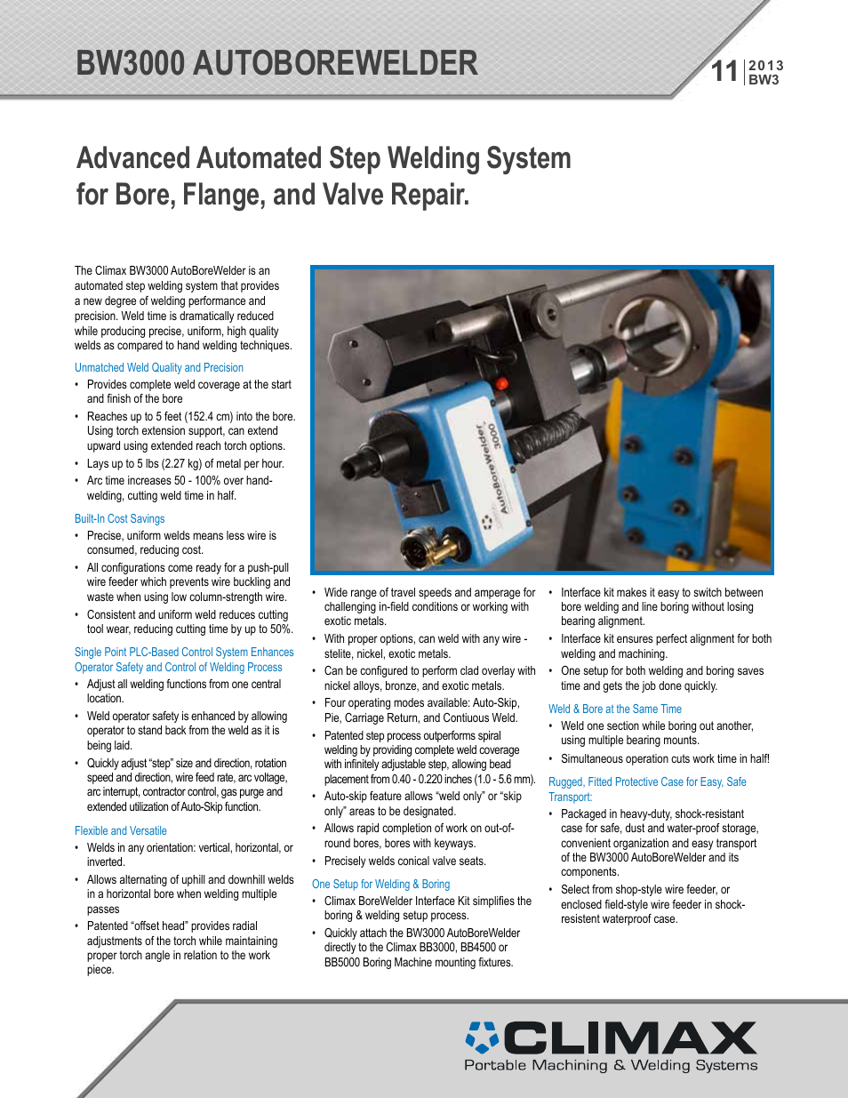 Climax BW3000 AUTOBOREWELDER – PORTABLE BORE WELDING MACHINE User Manual | 6 pages