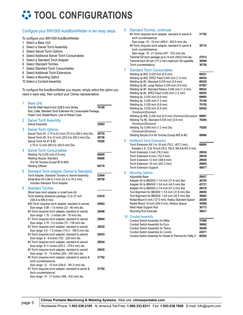 Tool configurations | Climax BW1000 AUTOBOREWELDER – PORTABLE BORE WELDING MACHINE User Manual | Page 3 / 4