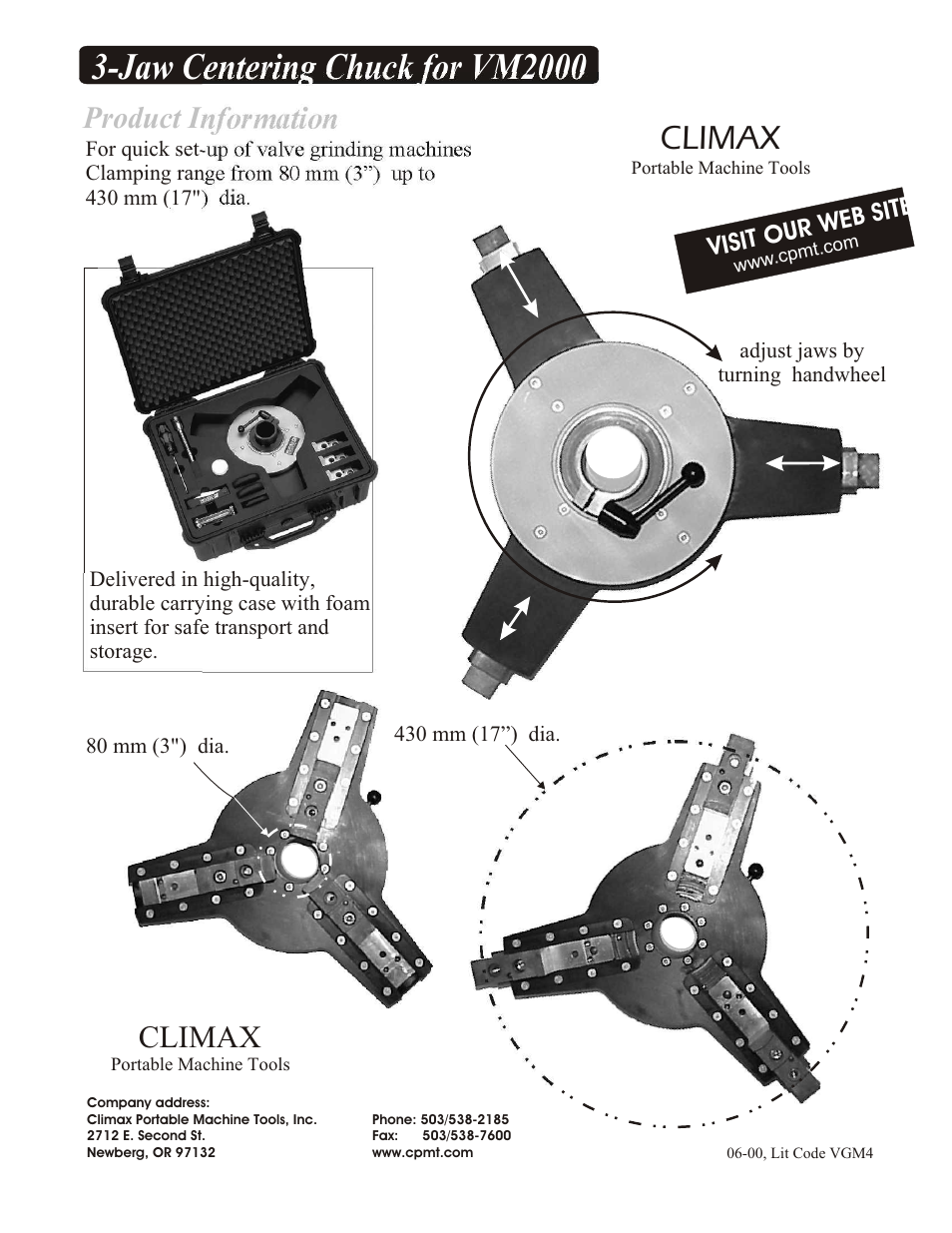 Climax VM2000 3-Jaw Centering Chuck User Manual | 1 page