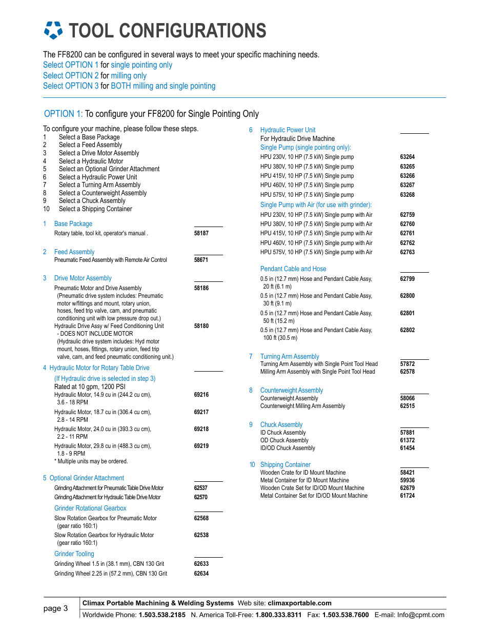 Tool configurations | Climax FF8200 FLANGE FACER User Manual | Page 3 / 10