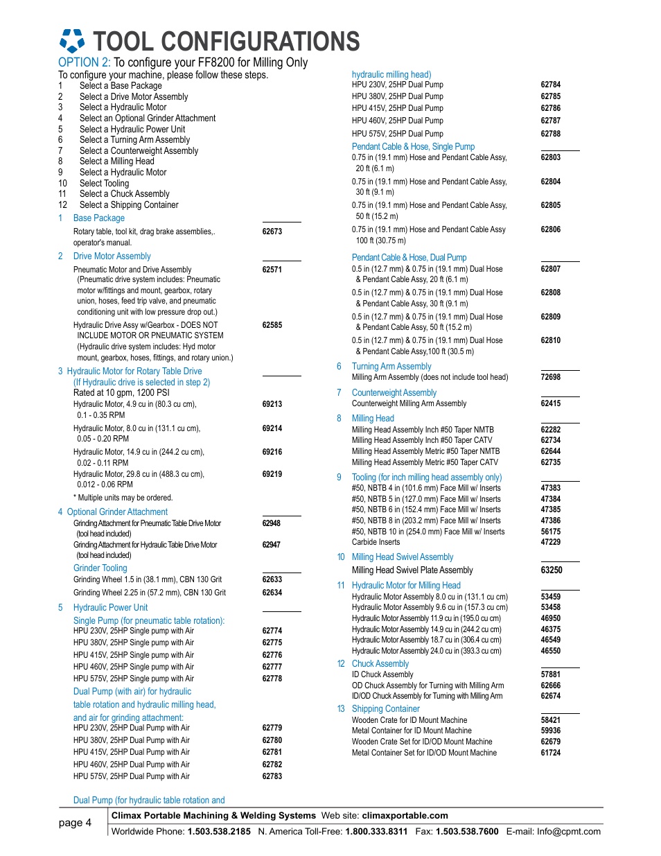 Tool configurations | Climax FF8200 FLANGE FACER User Manual | Page 4 / 10