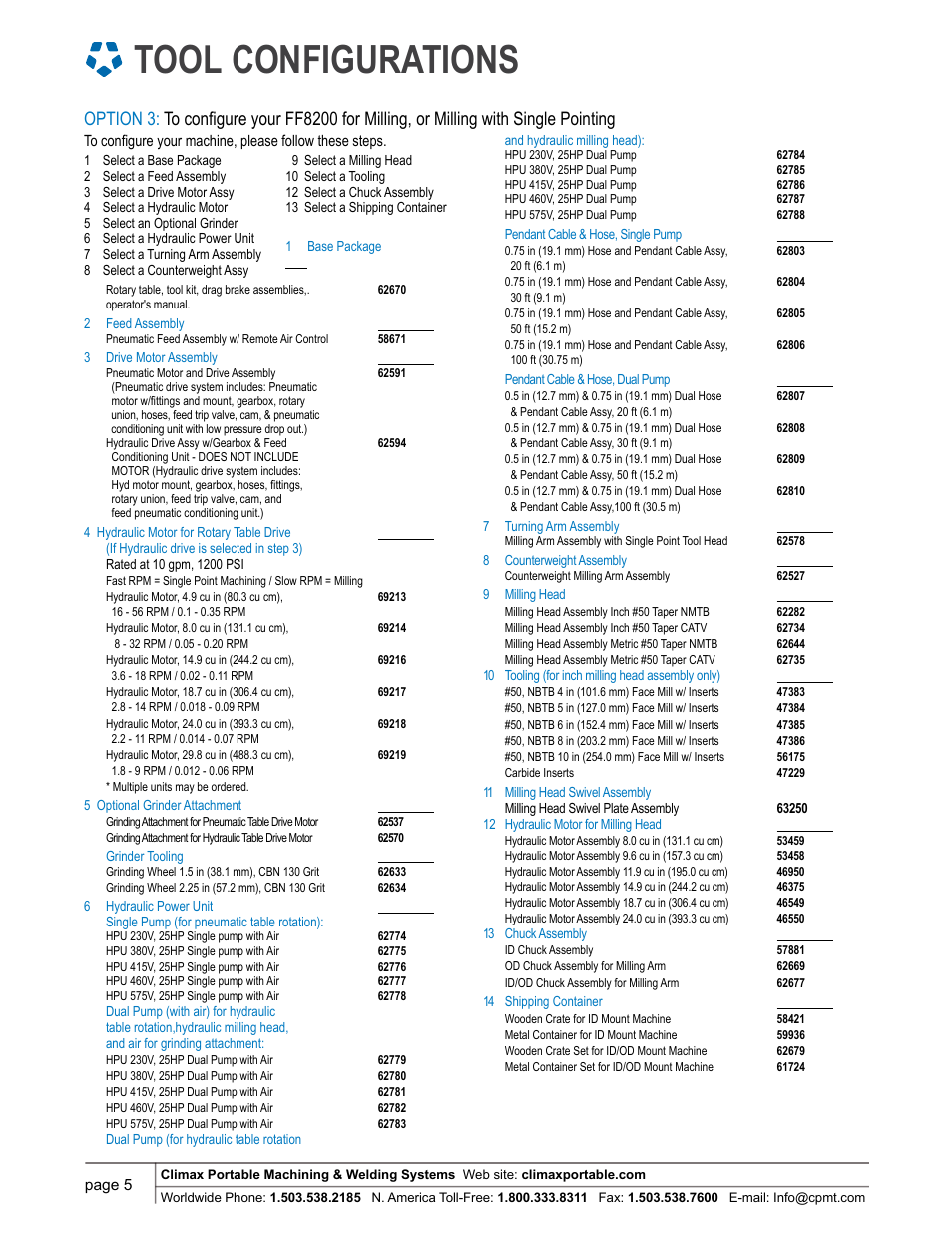 Tool configurations | Climax FF8200 FLANGE FACER User Manual | Page 5 / 10