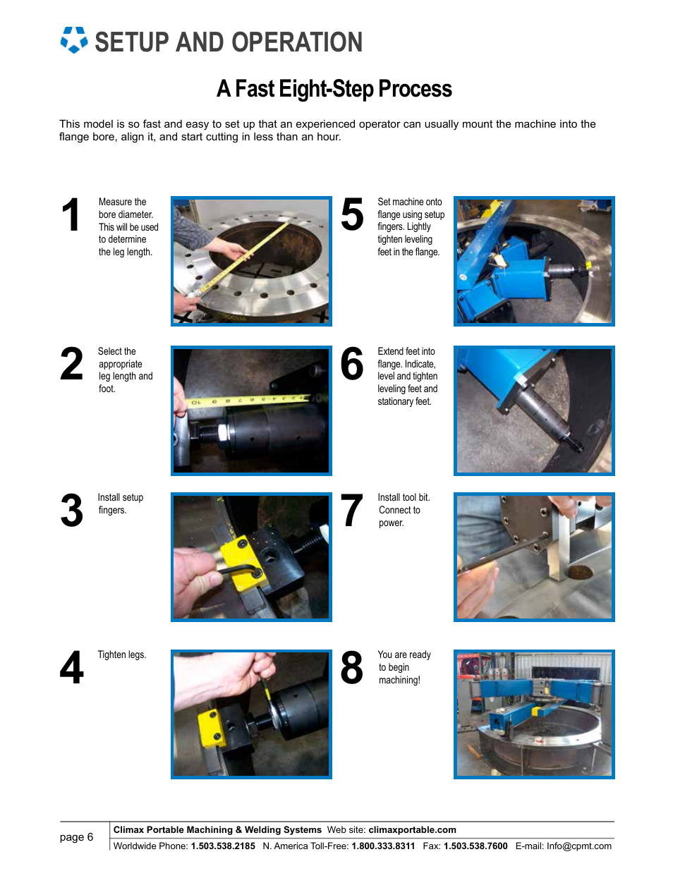 Setup and operation, A fast eight-step process | Climax FF8200 FLANGE FACER User Manual | Page 6 / 10