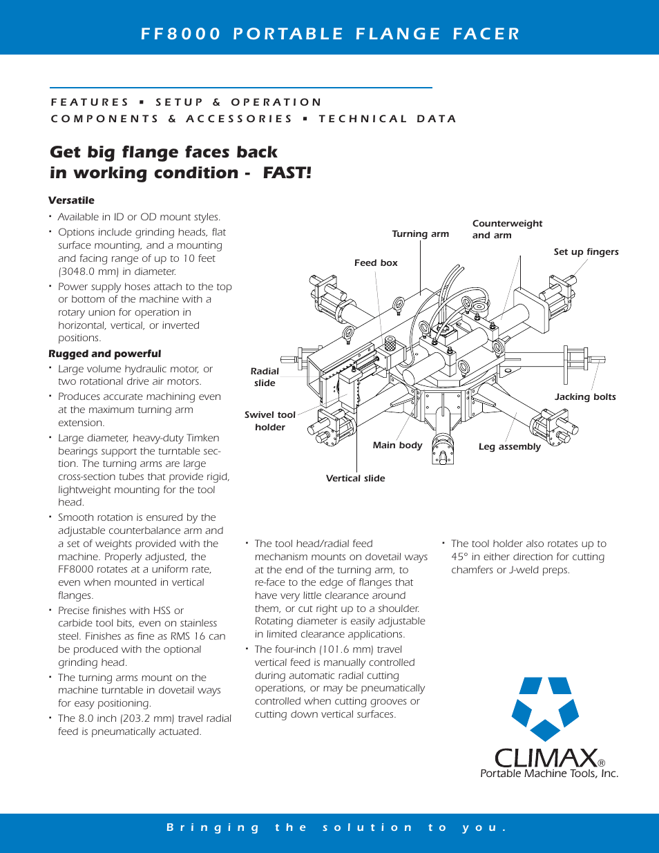Climax FF8000 PORTABLE FLANGE FACER User Manual | 8 pages