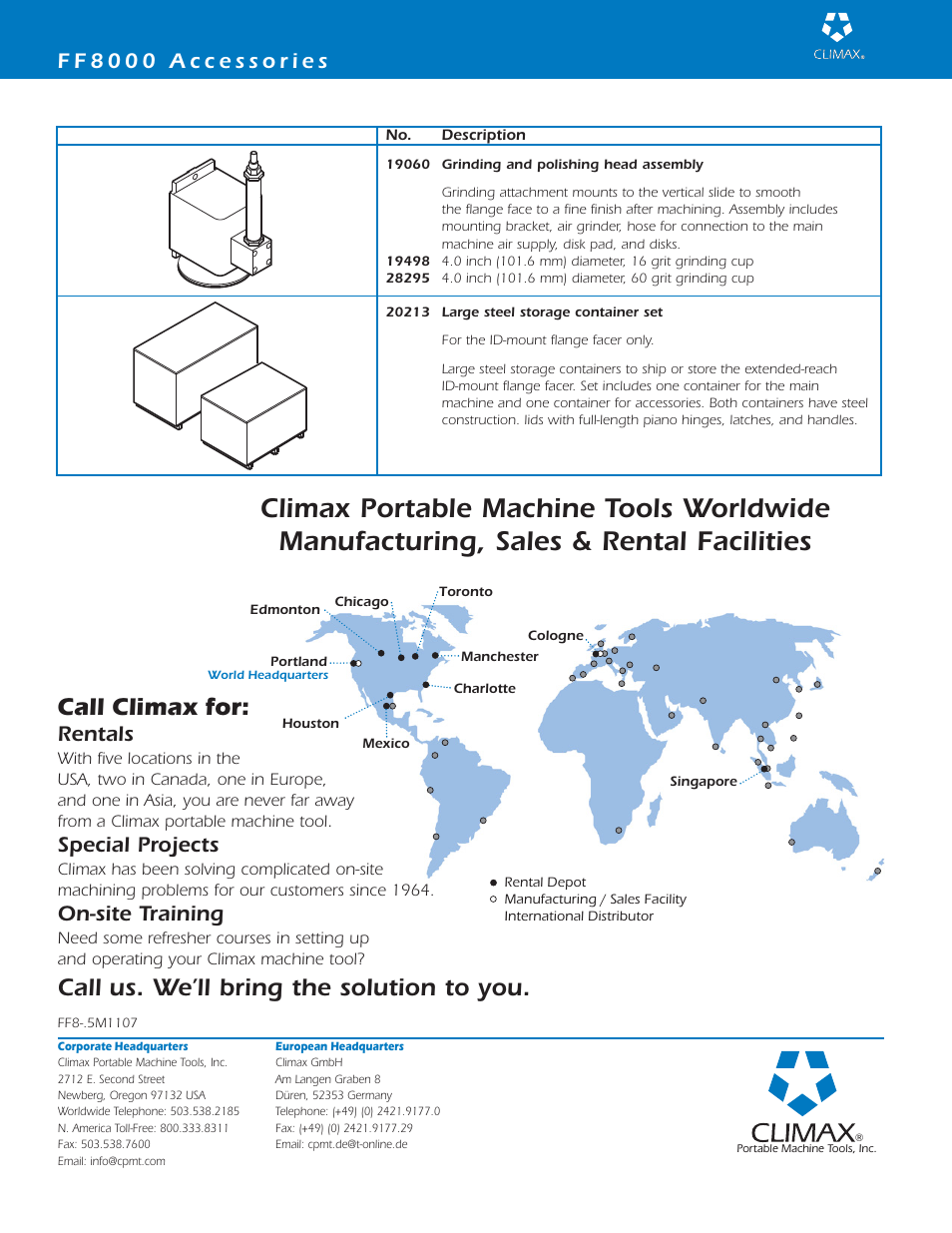 Rentals, Special projects, On-site training | Climax FF8000 PORTABLE FLANGE FACER User Manual | Page 8 / 8