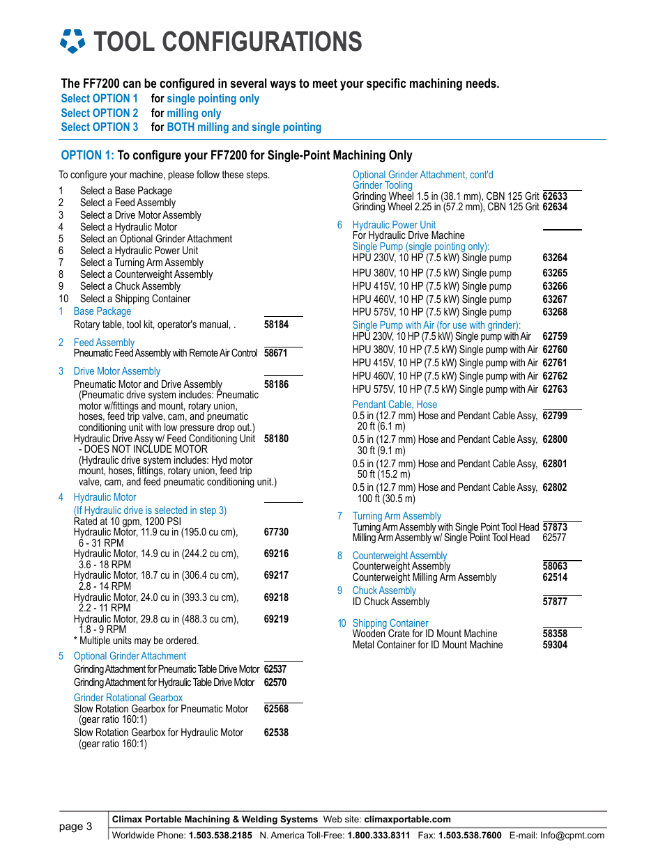 Tool configurations | Climax FF7200 FLANGE FACER User Manual | Page 3 / 9