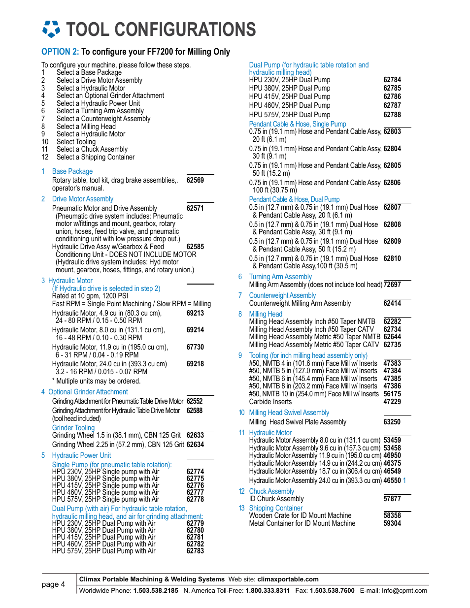 Tool configurations | Climax FF7200 FLANGE FACER User Manual | Page 4 / 9