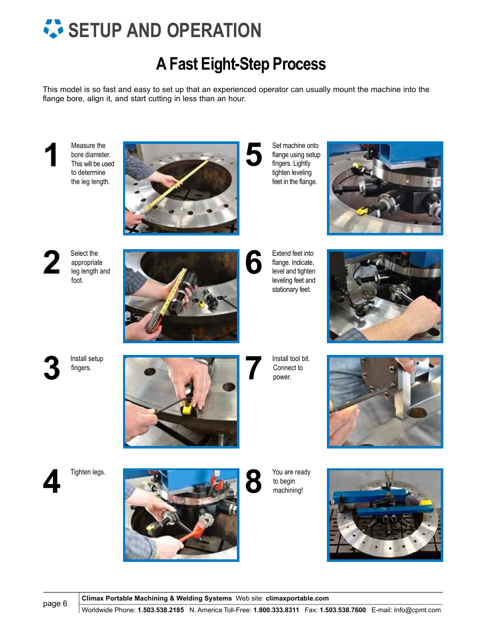 Setup and operation, A fast eight-step process | Climax FF7200 FLANGE FACER User Manual | Page 6 / 9