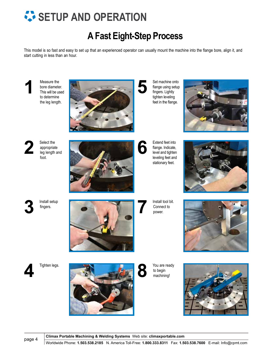 Setup and operation, A fast eight-step process | Climax FF6200 FLANGE FACER User Manual | Page 4 / 8