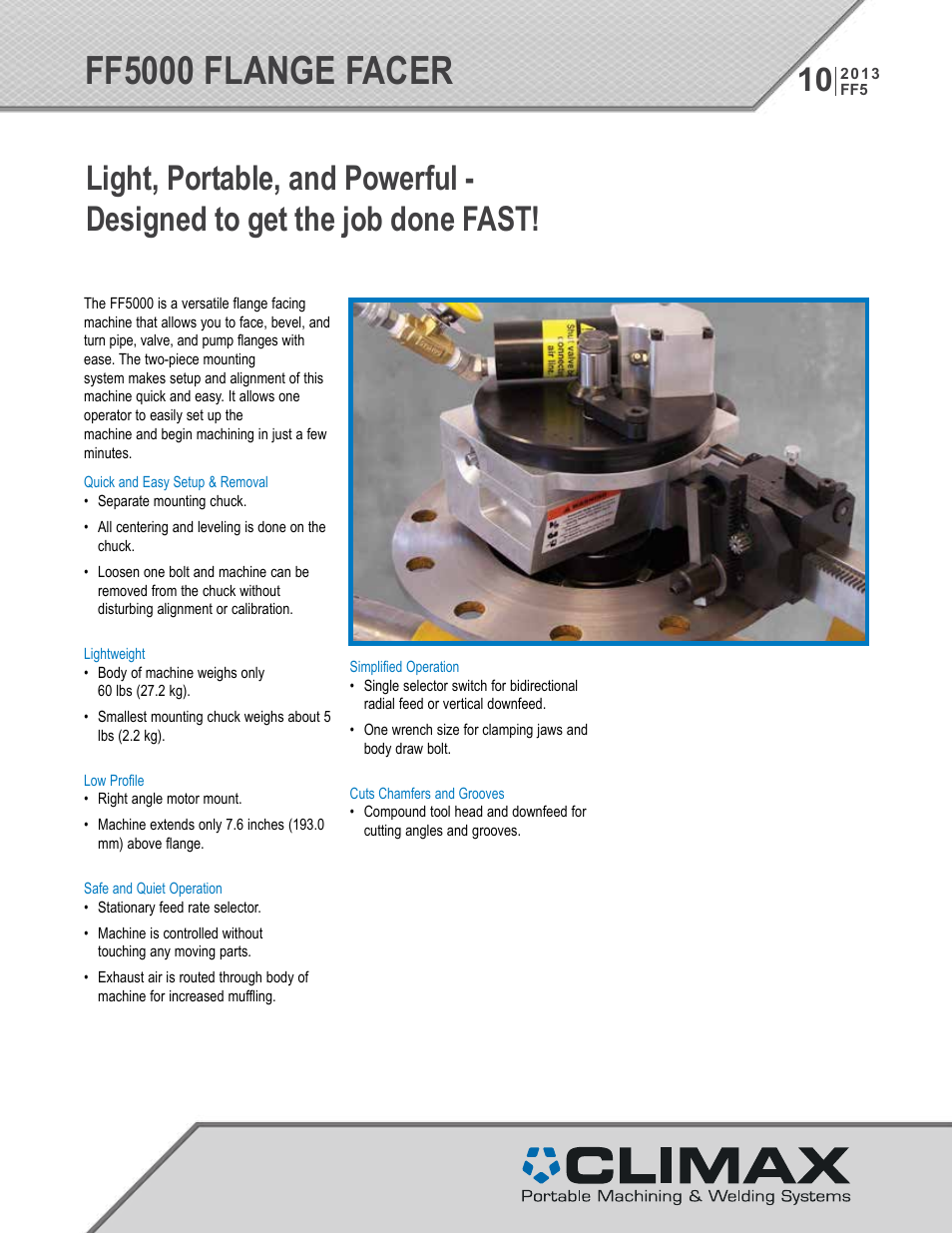 Climax FF5000 FLANGE FACER User Manual | 8 pages