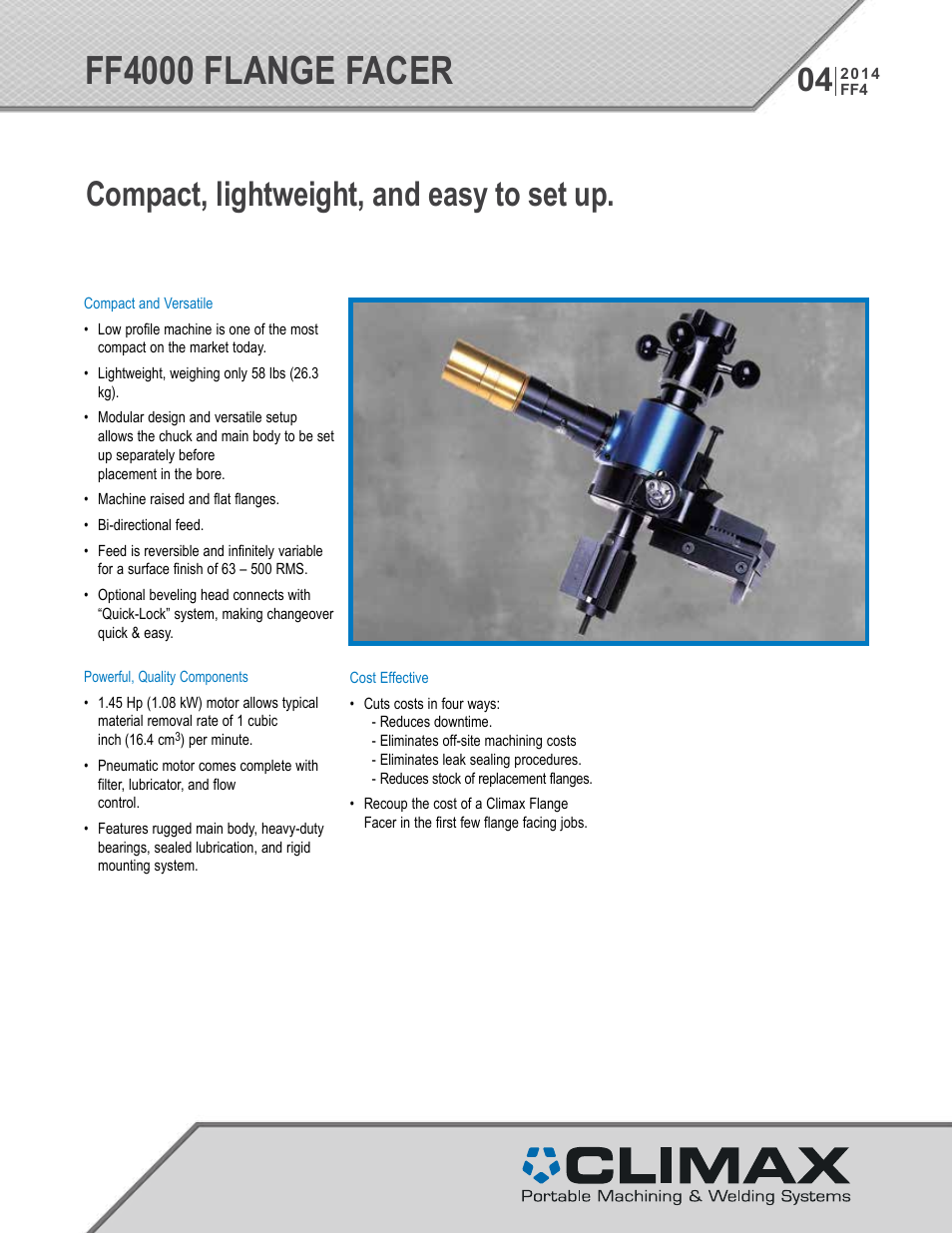 Climax FF4000 FLANGE FACER User Manual | 6 pages