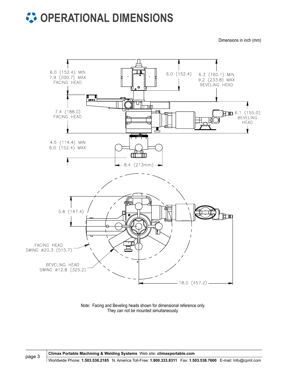 Operational dimensions | Climax FF4000 FLANGE FACER User Manual | Page 3 / 6