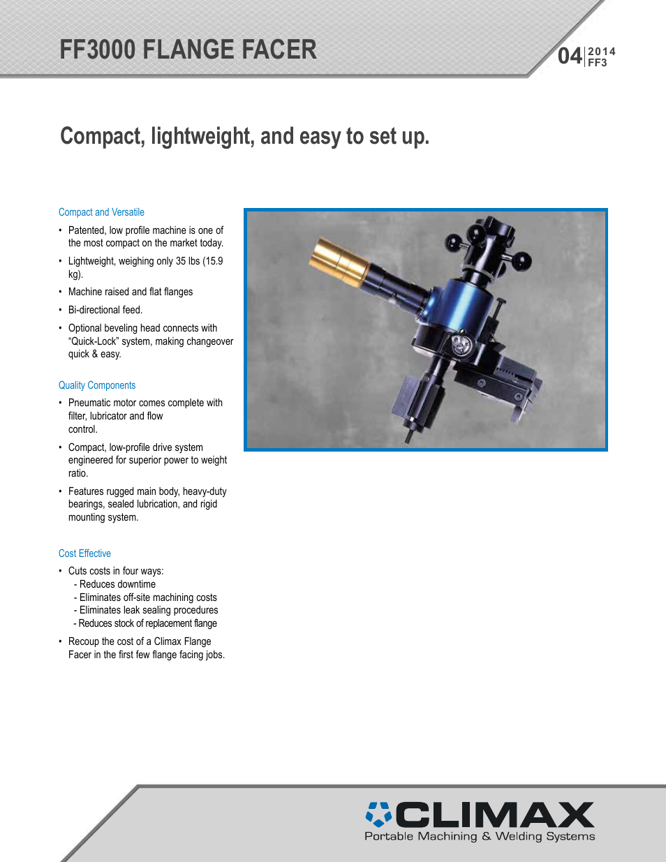 Climax FF3000 FLANGE FACER User Manual | 6 pages