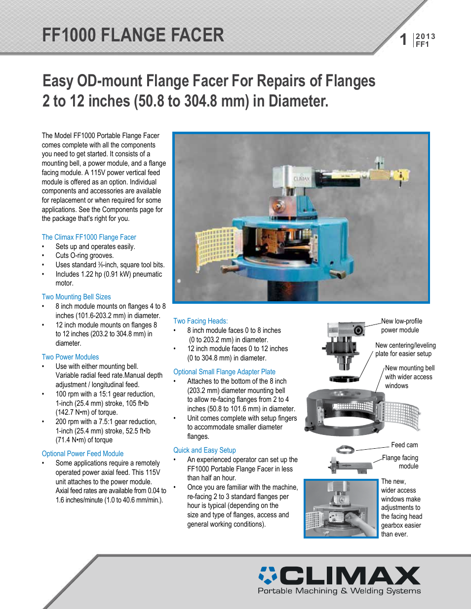 Climax FF1000 FLANGE FACER User Manual | 4 pages