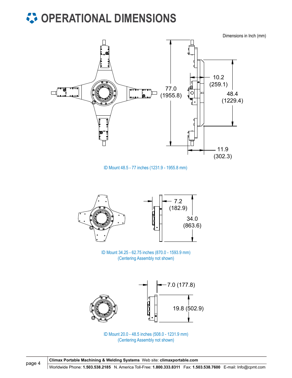 Operational dimensions | Climax BB8100 LINE BORING MACHINE User Manual | Page 4 / 8