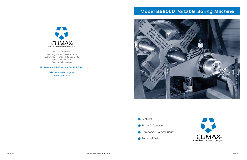 Bb8000 proof3.pdf, Model bb8000 portable boring machine | Climax BB8000 PORTABLE LINE BORING MACHINE User Manual | Page 16 / 16