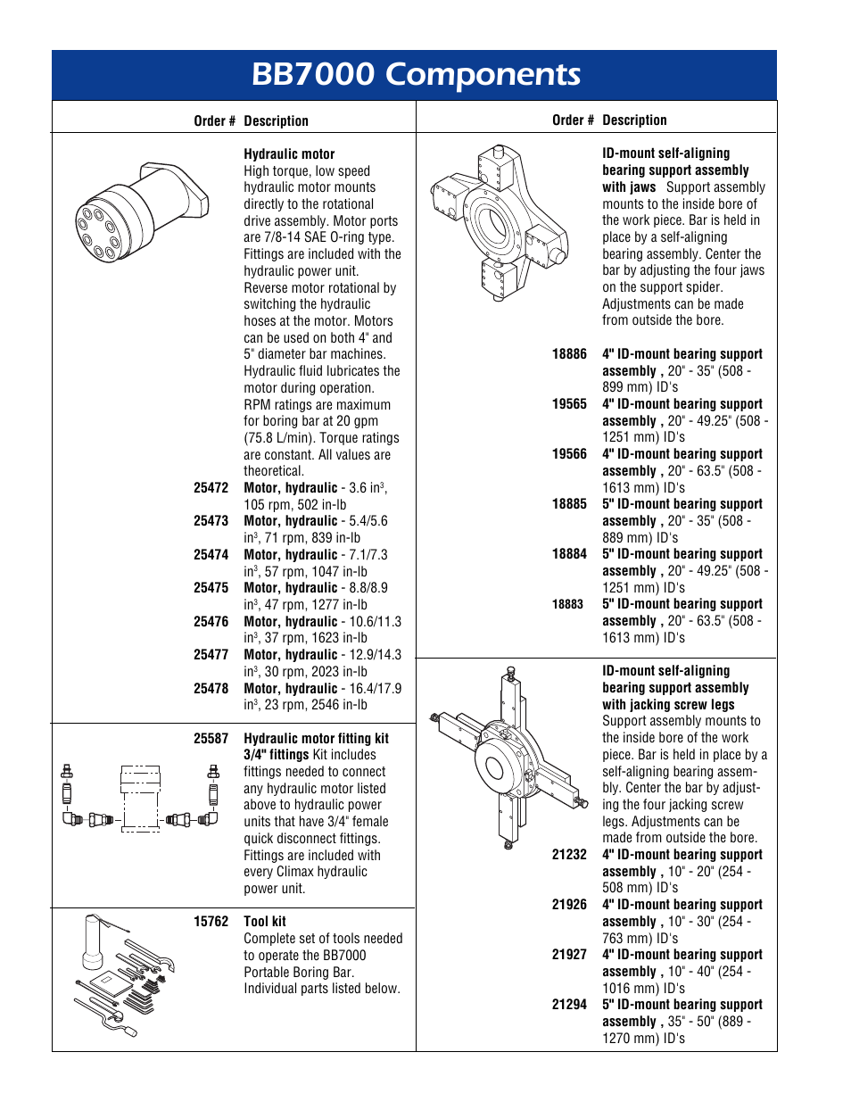 Bb7000 components | Climax BB7000 PORTABLE LINE BORING MACHINE User Manual | Page 8 / 12