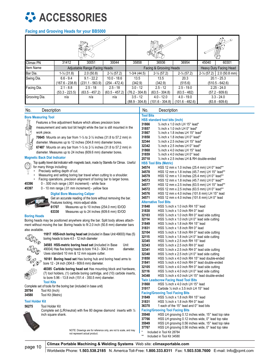 Accessories | Climax BB5000 LINE BORING MACHINE User Manual | Page 10 / 14