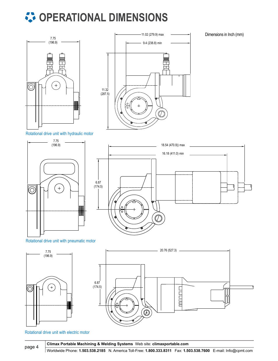 Operational dimensions | Climax BB5000 LINE BORING MACHINE User Manual | Page 4 / 14