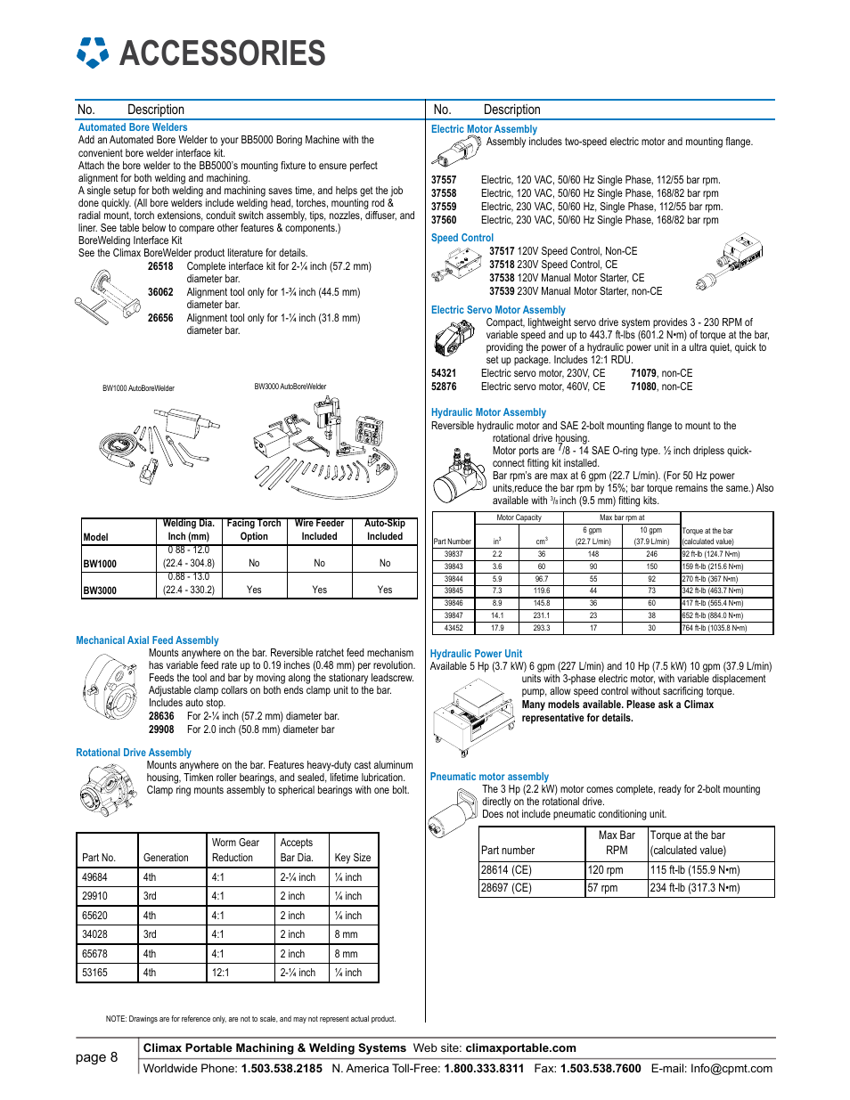 Accessories, Page 8, No. description | Climax BB5000 LINE BORING MACHINE User Manual | Page 8 / 14