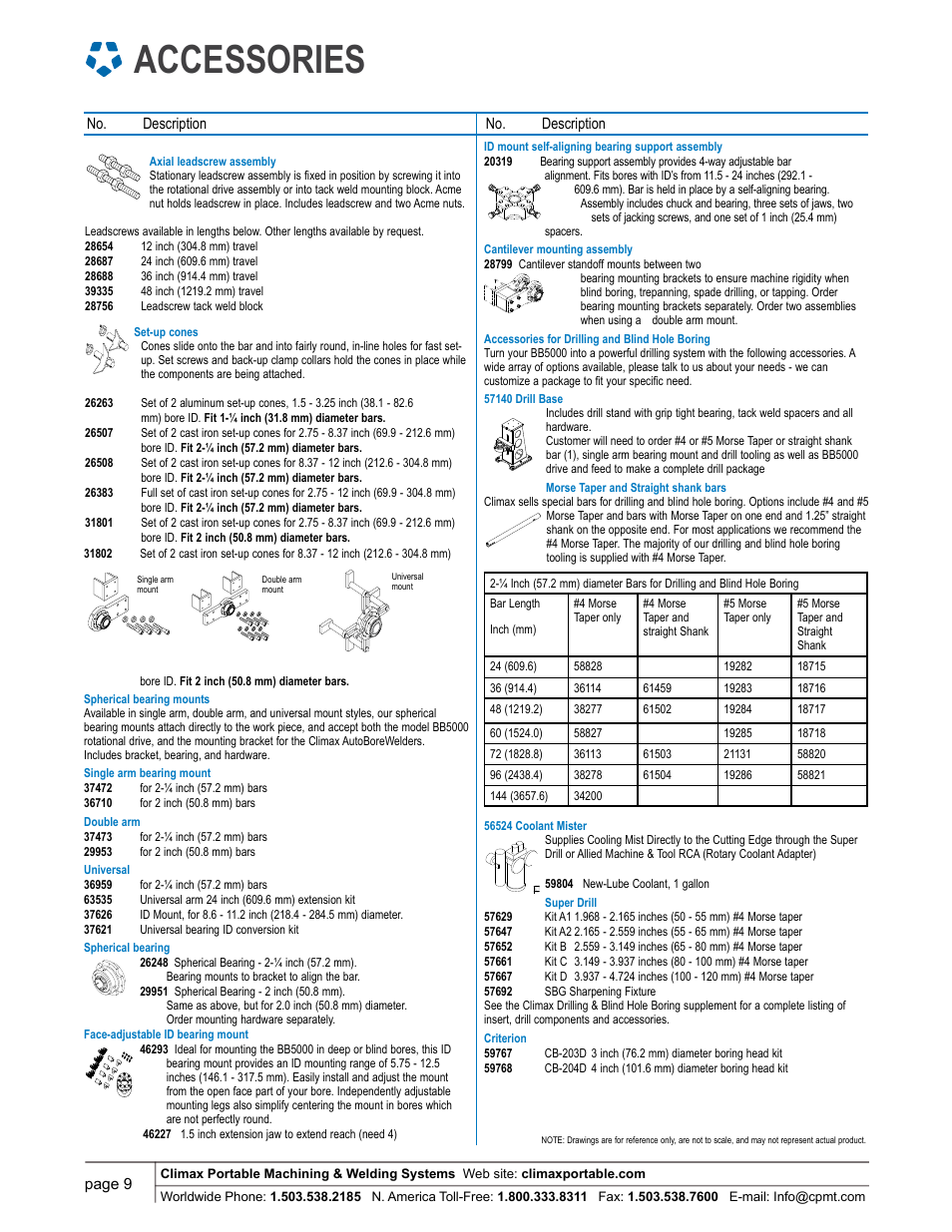 Accessories | Climax BB5000 LINE BORING MACHINE User Manual | Page 9 / 14