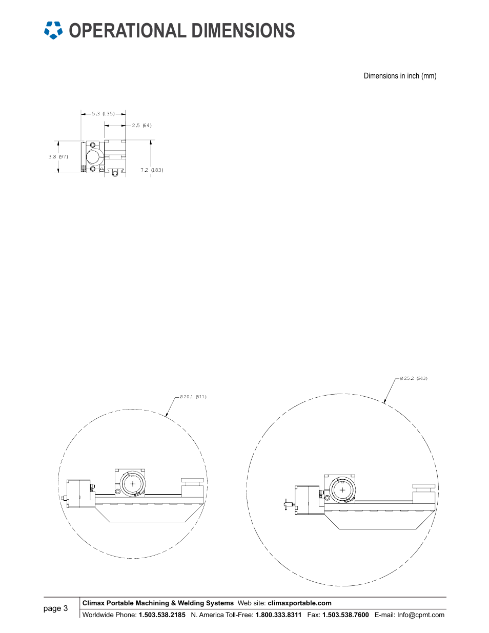 Operational dimensions | Climax BB5000 24 inch Facing Head Accessory User Manual | Page 3 / 6