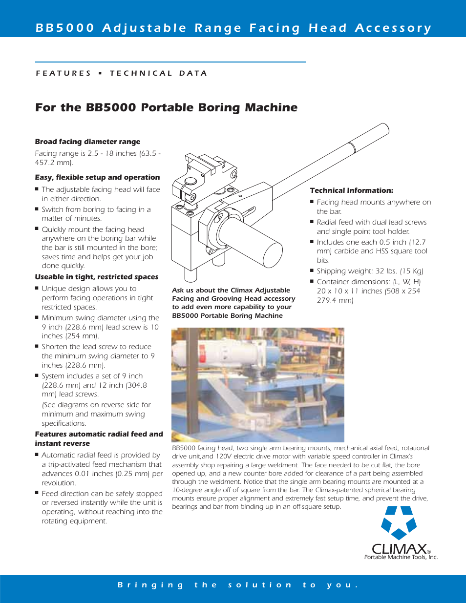 Climax BB5000 Adjustable Range Facing Head User Manual | 2 pages