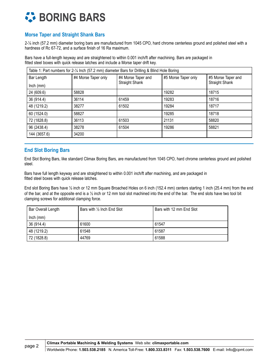 Boring bars | Climax BB5000 Drilling Accessories User Manual | Page 2 / 6