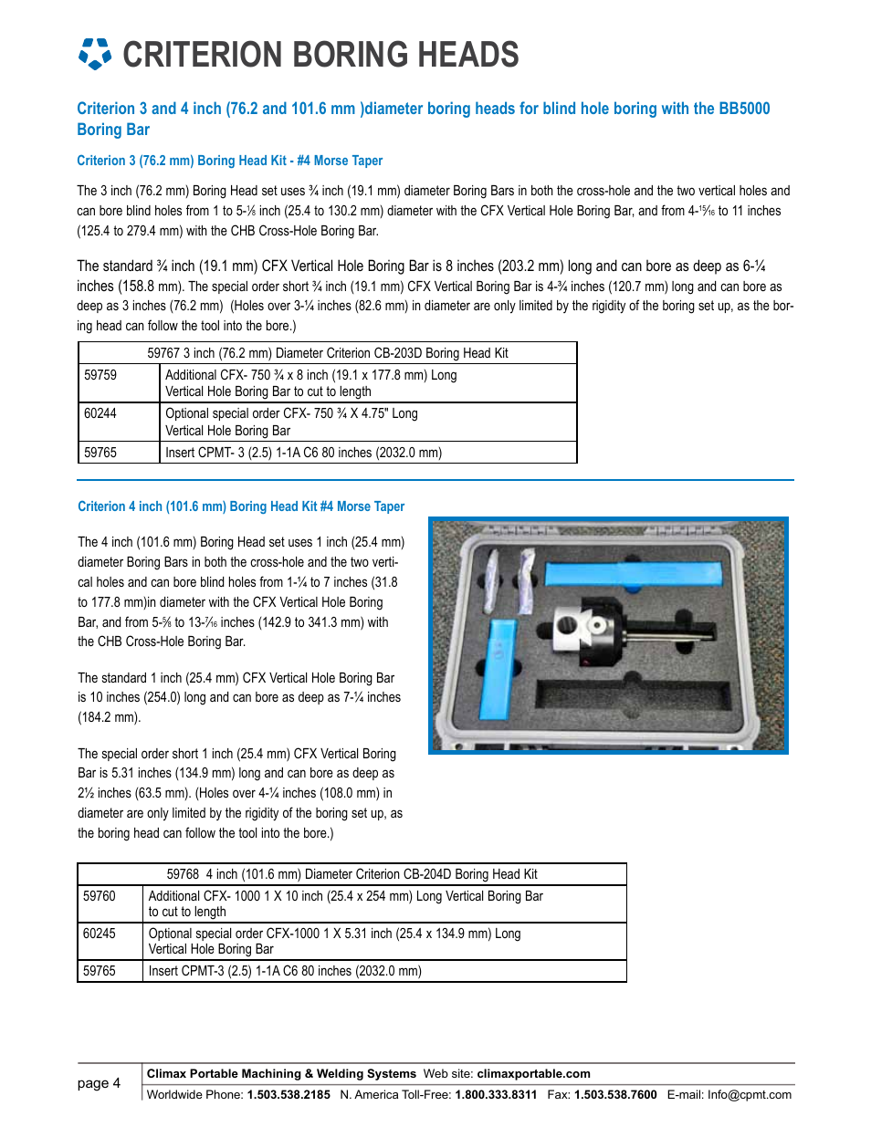 Criterion boring heads | Climax BB5000 Drilling Accessories User Manual | Page 4 / 6