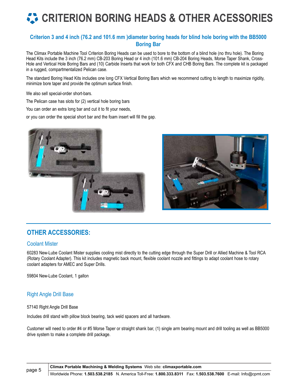 Criterion boring heads & other acessories, Other accessories | Climax BB5000 Drilling Accessories User Manual | Page 5 / 6