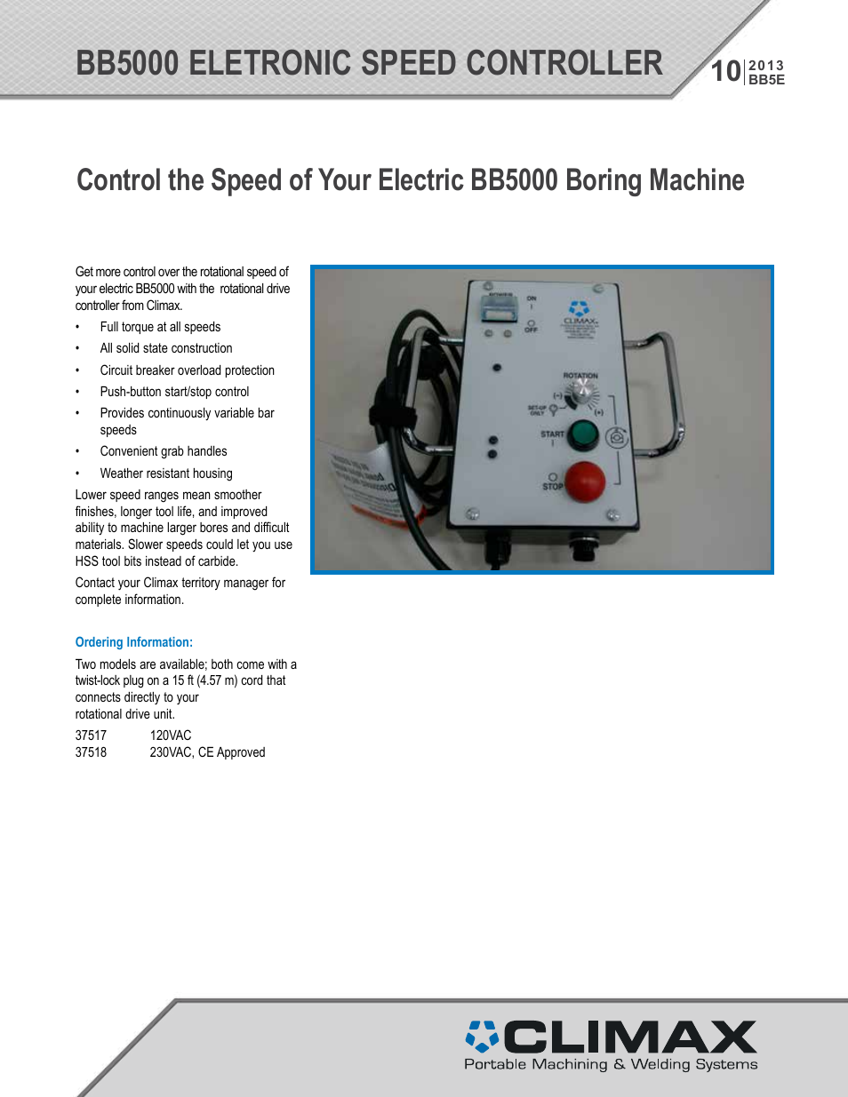Climax BB5000 Electronic Speed Controller User Manual | 2 pages